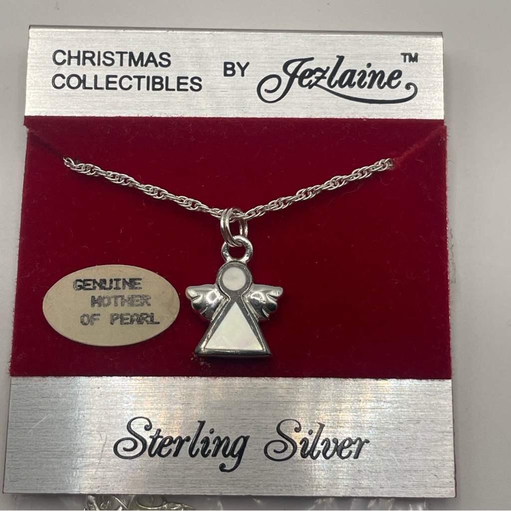Jezlaine Sterling Silver Mother Of Pearl Angel Pendant Necklace